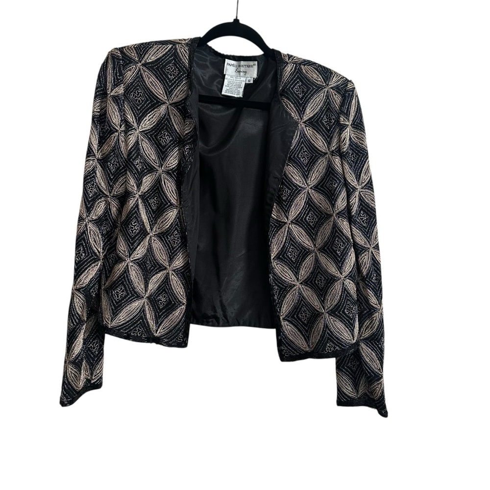 Papell Boutique Evening Vintage Jacket Size Small Black & Black/Gold Beaded
